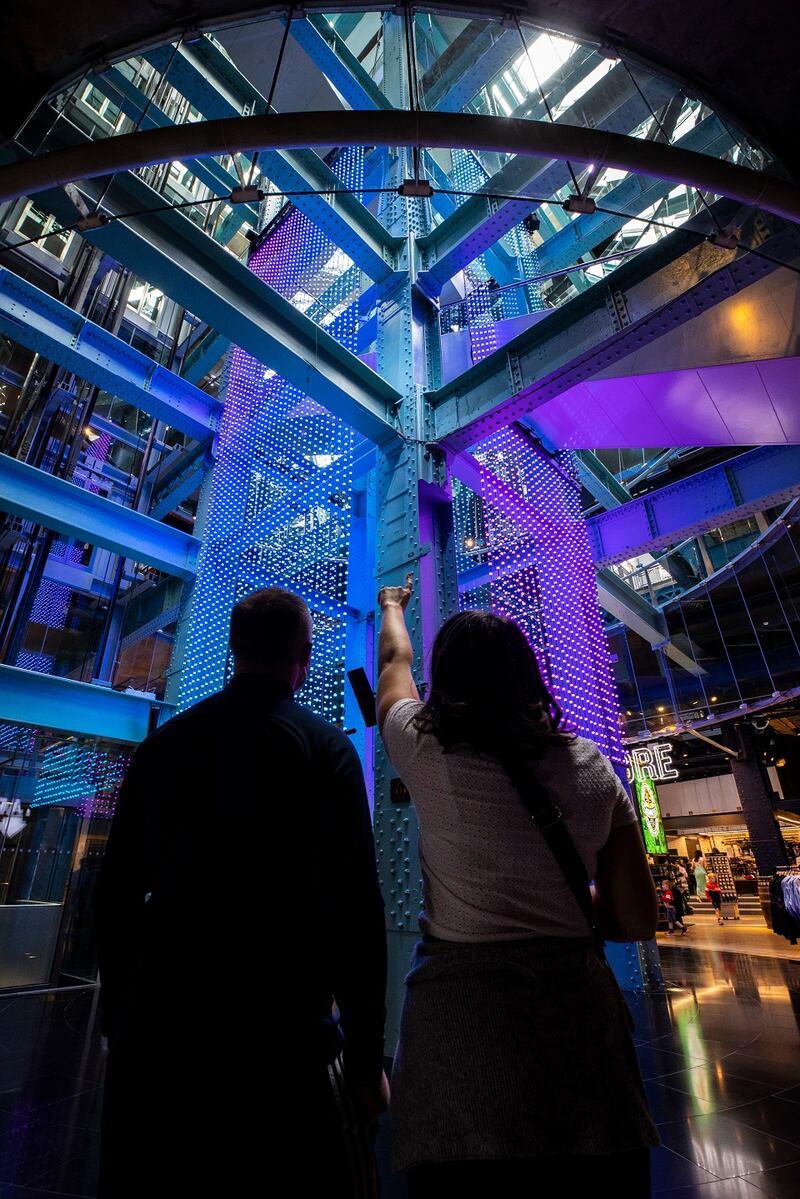A light installation inspired by Aches’ signature palette at the Guinness Storehouse