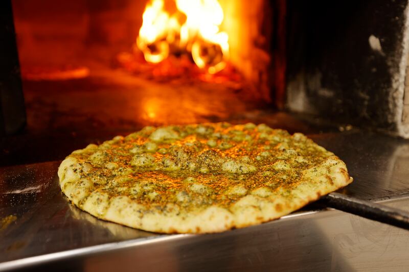 Zaatar Pizza with traditional spice blend at Zaatar in George’s Street Arcade, Dublin. Photograph: Alan Betson 
