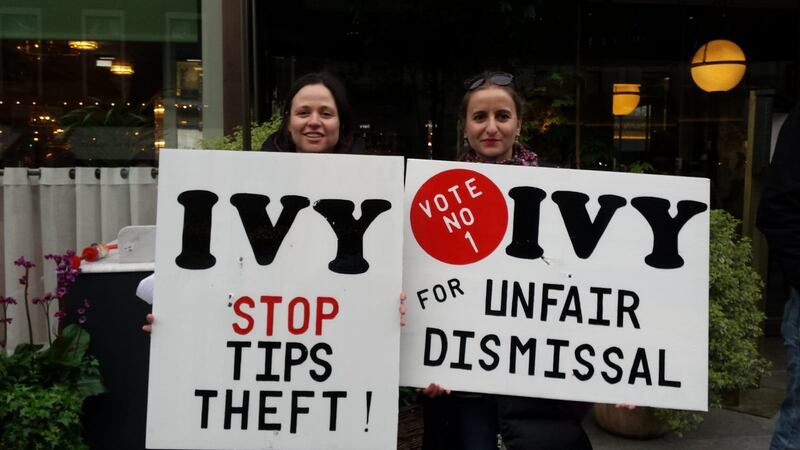Lenka Laiermanova and Julia Marciniak, the two sacked waiters, protesting outside the Ivy in 2019.