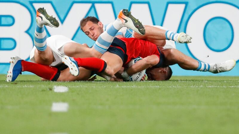 George Ford goes over for a try. Photo: Odd Andersen/AFP via Getty Images