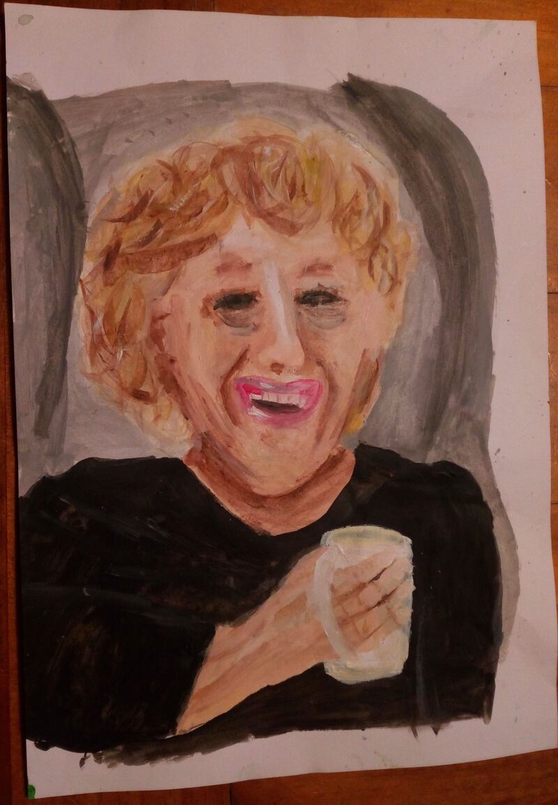 Coralie Hart, aged 11.
'This is a painting of my Nanny drinking a cup of tea. I'm missing her especially as I normally see her at Easter. I miss her very very very much.'