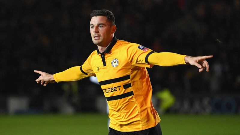 Pádraig Amond celebrates scoring against Leicester in 2019. Photograph: Stu Forster/Getty