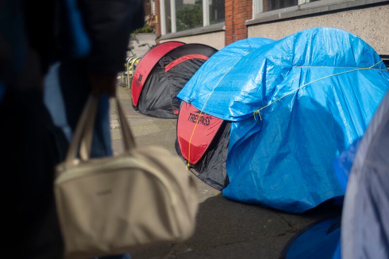 More than a dozen homeless male asylum seekers returned to a camp in Dublin city centre last March after being brought to Crooksling, which they were unhappy with. Photograph: Chris Maddaloni