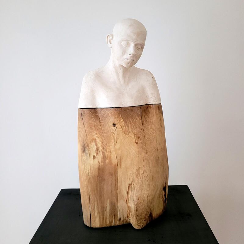 Alone by Martin Marley. Stoneware and beech wood