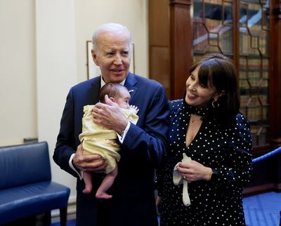 US president Joe Biden meets with Senator Rebecca Moynihan (and her daughter Margot) in April, 2023 at Leinster House. Photograph: Maxwells