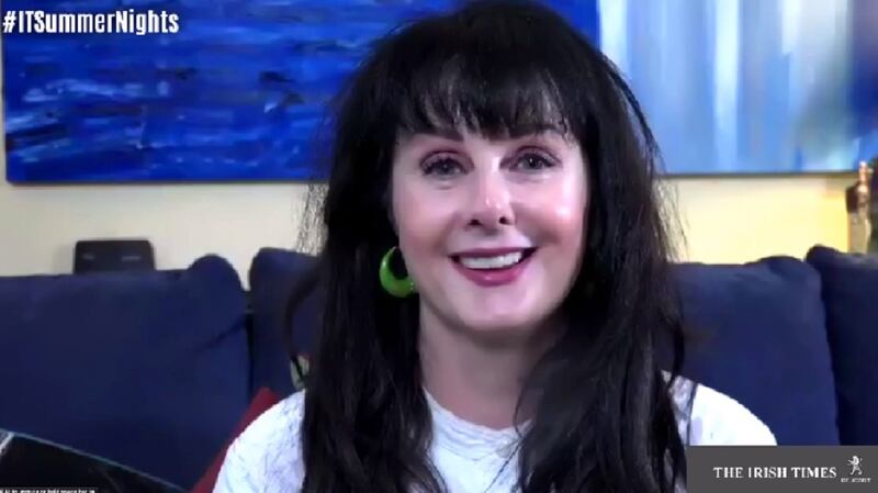 Marian Keyes at the Irish Times Summer Nights Festival (painting just visible in background)