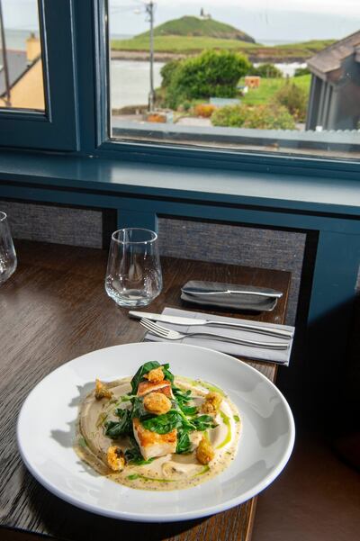 Cush Restaurant: grilled turbot with tempura mussels, spinach, cauliflower puree and seaweed butter sauce. Photograph: Michael Mac Sweeney/Provision