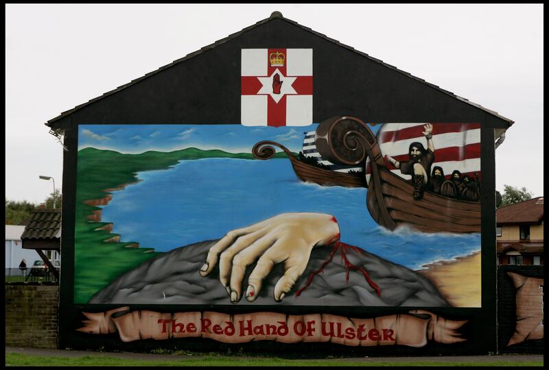 A mural of the Red Hand of Ulster in the Shankill estate in west Belfast. Photograph: David Sleator