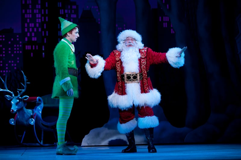 George Wendt opposite Sebastian Arcelus in Elf: The Musical. Wendt was asked to humanise his Santa. Photograph: Sara Krulwich/The New York Times