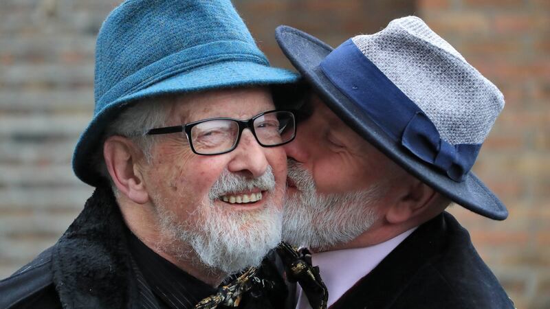 Matt Murphy  and Michael O’Sullivan  after their wedding. Photograph: Colin Keegan, Collins Dublin