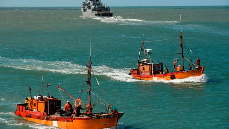 Argentina’s Navy destroyer ARA Sarandi takes part in the search for missing submarine ARA San Juan, from the north breakwater of Argentina’s Navy base in Mar del Plata, on the Atlantic coast south of Buenos Aires. Photograph: Eitan Abramovich/AFP/Getty Images