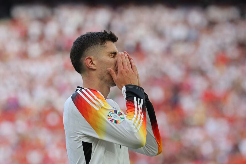 Germany's Kai Havertz reacts to a missed chance during his team's elimination from Euro 2024 by Spain. Photograph: Lluis Gene/AFP via Getty Images