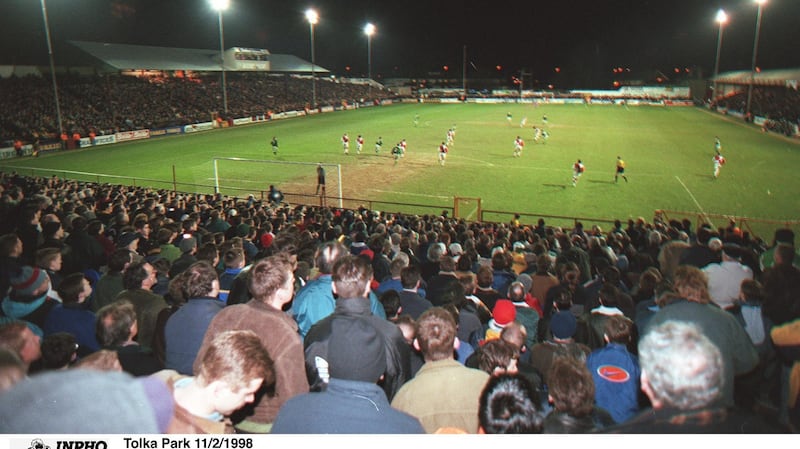 Tolka Park in 1998. Forty-five years earlier the Drumcondra ground led the way in Ireland for floodlit football. Photo: Inpho