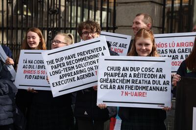 Tuairiscíodh ar na mallaibh gur dhiúltaigh an DUP an cheist a chur ar chlár an Fheidhmeannais 7 n-uaire ó Dheireadh Fómhair 2024. Grianghraf: Bryan O’Brien / The Irish Times
