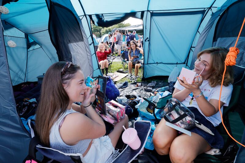 Sophie Hyland, Libby Simons, Sorcha Coyne and Luíse Stanley from Dublin at Electric Picnic on Friday. Photograph: Alan Betson
