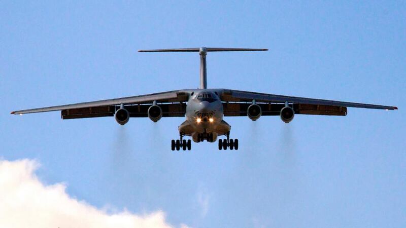 A Chinese Ilyushin IL-76 aircraft lands at Perth International Airport, after participating in the continuing search. Photograph: Richard Wainwright/Pool