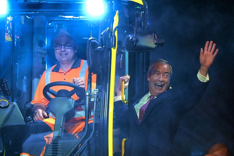 Reform UK leader Nigel Farage arrives at the Reform UK local election launch rally in Birmingham. Photograph: Jacob King/PA Wire