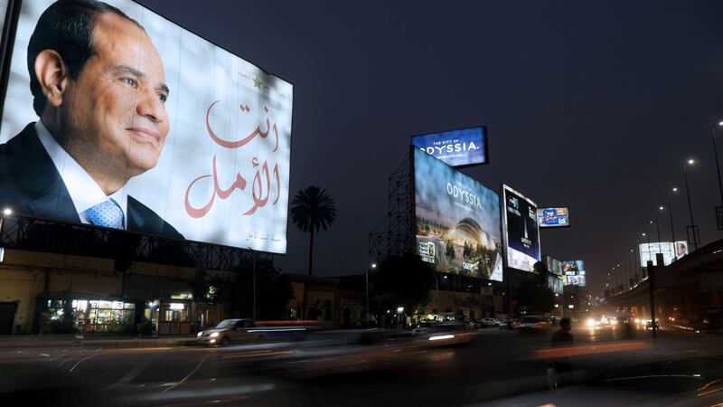 A Cairo street sign showing President Abdel Fattah al-Sisi ahead of the presidential election in March 2018. Photograph: Ammar Awad