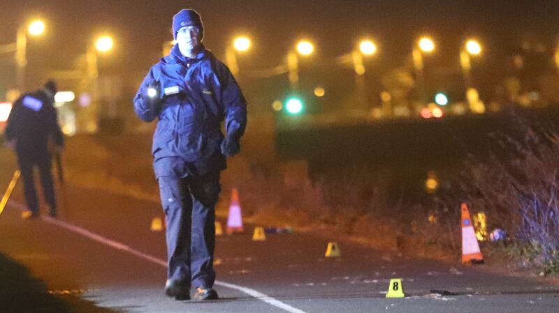 Gardai examine the scene of a fatal road incident involving a pedestrian and a van which occurred shortly after 7pm Wednesday, 4th March 2020. Photograph: Damien Storan