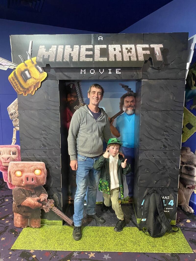 Alan (left) and Jack O'Brien pose after seeing A Minecraft Movie at Cineworld on Parnell Street, Dublin. Photograph: Cian O'Connell