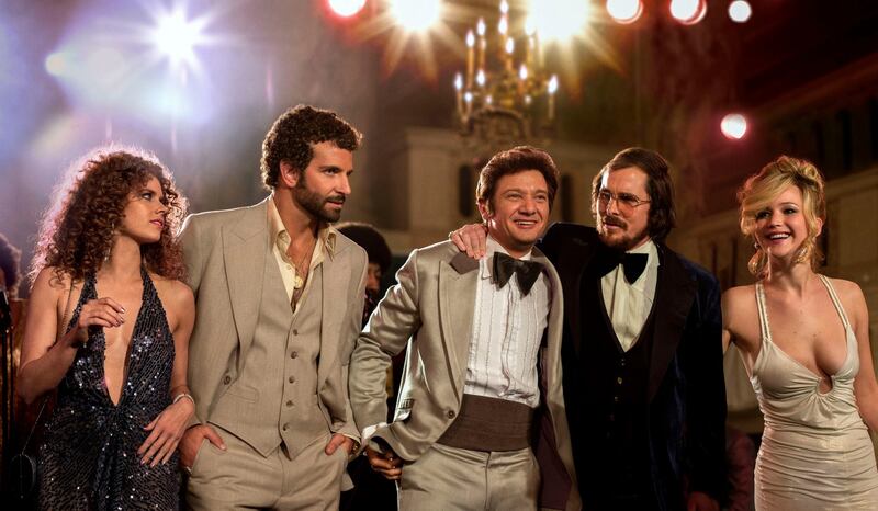 American Hustle: Amy Adams, Bradley Cooper, Jeremy Renner, Christian Bale and Jennifer Lawrence in David O Russell’s film. Photograph: François Duhamel/Columbia/Sony
