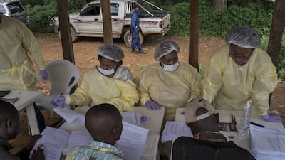 A vaccination team administers the Ebola vaccine to residents of the Kanyihunga district in Democratic Republic of Congo, in December, 2018. Photograph: Diana Zeyneb Alhindawi/The New York Times