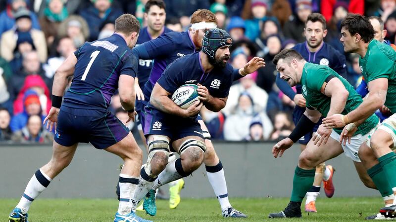 Scotland’s Josh Strauss in action against Ireland at Murrayfield. Photograph: Russell Cheyne/Reuters