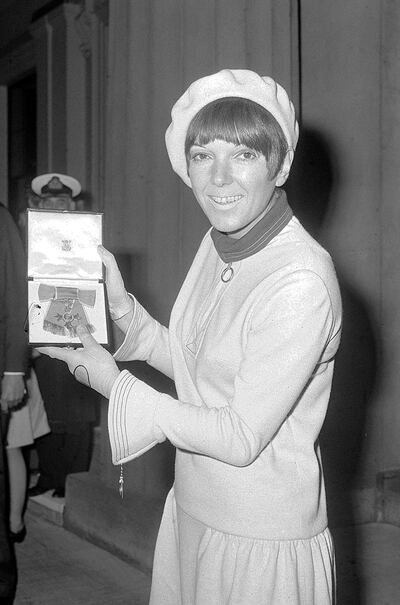Mary Quant at Buckingham Palace in 1966 having received an OBE. Photograph: PA