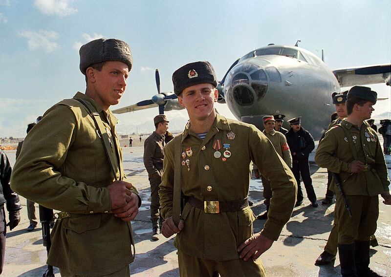 Red Army soldiers leaving Afghanistan in 1989:  Combined with a stagnating economy and a bankrupting arms race with the US, this led to the collapse of the regime, an event wholly unexpected. Photograph: Douglas Curran/AFP