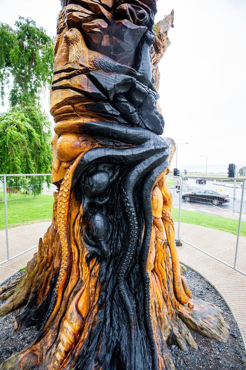 Damage caused to the Tree of Life sculpture in St Anne’s Park, Dublin. Photograph: Tom Honan/The Irish Times