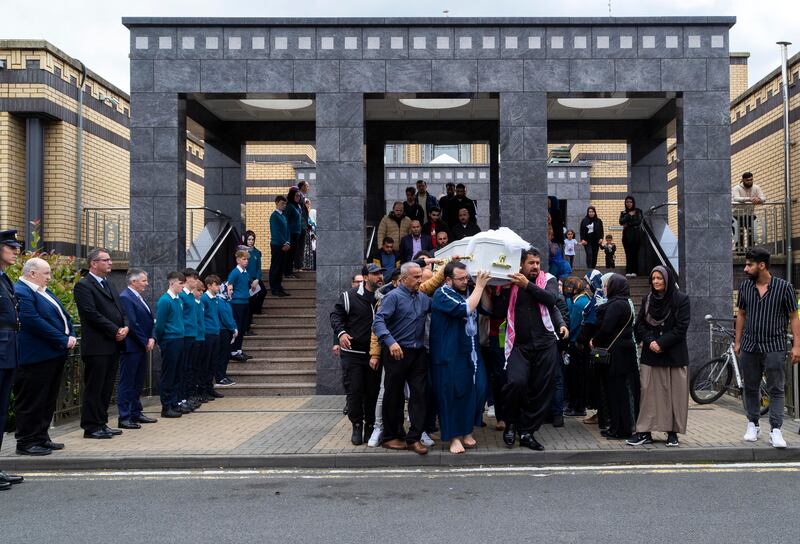 The funeral of Dlava Mohamed at the Islamic Cultural Centre of Ireland. Photograph: Colin Keegan/Collins