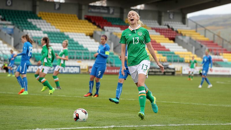 Stephanie Roche reacts after being caught offside. Photograph: Ryan Byrne/Inpho