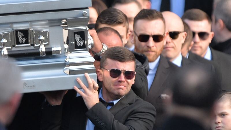 The funeral of David Byrne at St Nicholas of Myra Church on Francis Street. Byrne was shot dead at the Regency Hotel in Dublin in February 2016