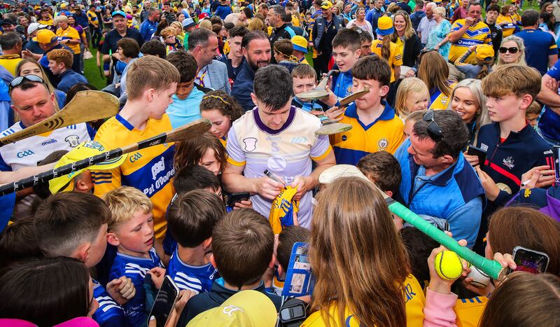 Victorious Clare’s Tony Kelly with fans after the All-Ireland hurling championship quarter-final against Wexford at Semple Stadium, Thurles, Tipperary. Photograph: Ryan Byrne/Inpho