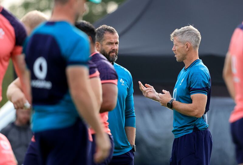 Ireland head coach Andy Farrell and defence coach Simon Easterby. The players must find the courage and resolve to play to the philosophy in which the team has been successfully coached. Photograph: Dan Sheridan/Inpho
