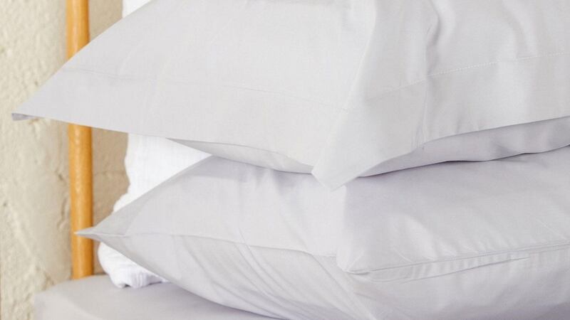 Foxford misty grey Percale plain dye housewife pillowcases,  pair €25 at Arnotts.