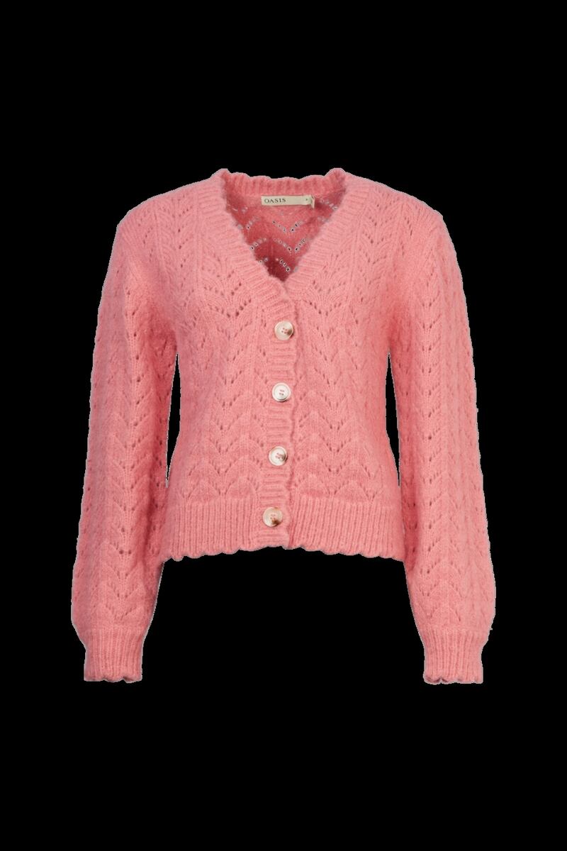 Pink knitted cardigan, €88, from Oasis