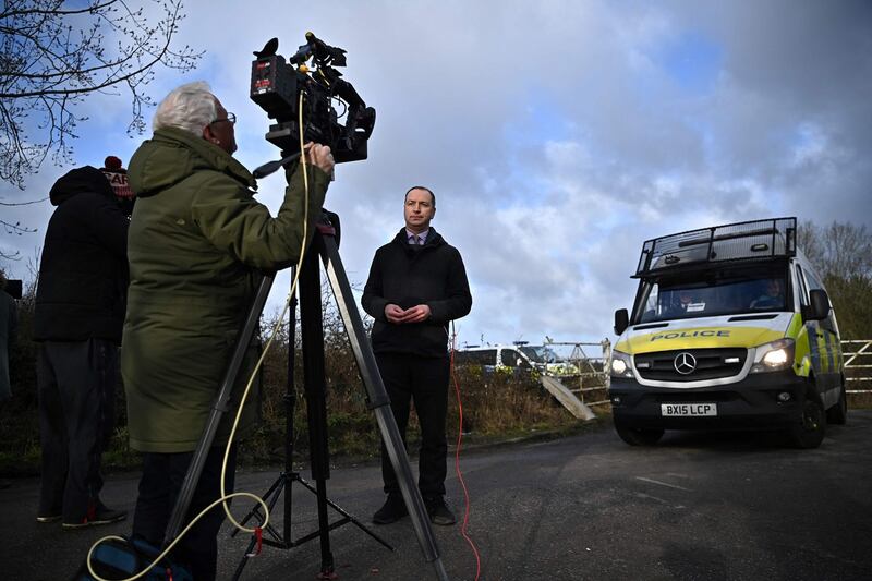 Discovery: a TV crew near where human remains were found in Kent. Photograph: Ben Stansall/AFP via Getty