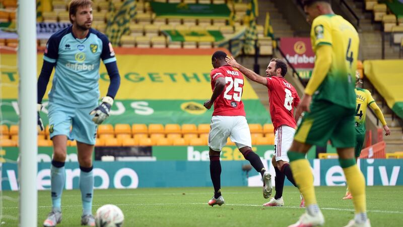 Odion Ighalo opened the scoring for Manchester United against Norwich. Photograph: Joe Giddens/Getty/AFP