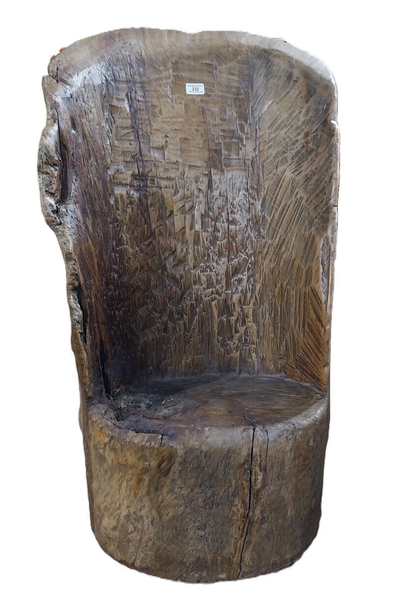 The 19th-century Irish pine dug-out chair at Victor Mee auction