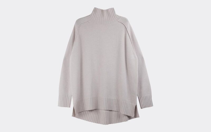 “Drama Series in zircon grey. 4 ply Italian cashmere €630 by Lucy Downes/Sphere One in Havana, Kalu and sphereone.ie/shop