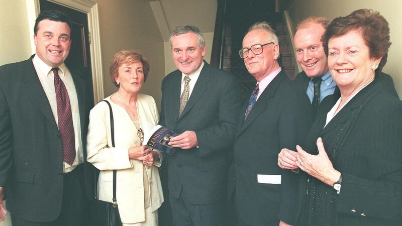 Ann Lenihan (second left) in October 1998 with, from left, her son Brian Lenihan (later minister for finance, since deceased);  then taoiseach Bertie  Ahern, late  journalist  James Downey;   her son Conor Lenihan (later a junior minister) and  sister-in-law Mary O’Rourke.  File photograph: Frank Miller/The Irish Times