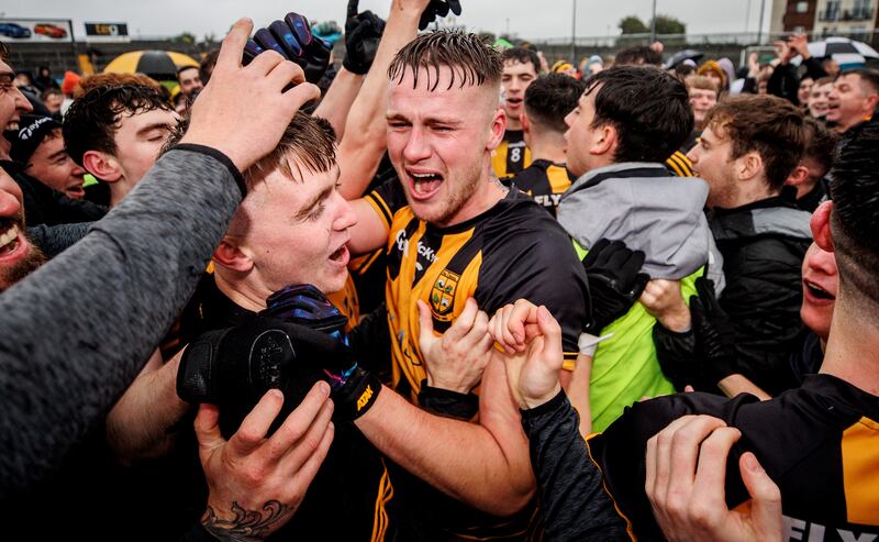 The Downs’ Mark Kelly celebrates their victory over St Loman's in the Westmeath SFC Final at TEG Cusack Park in Mullingar. Photograph: James Crombie/Inpho
