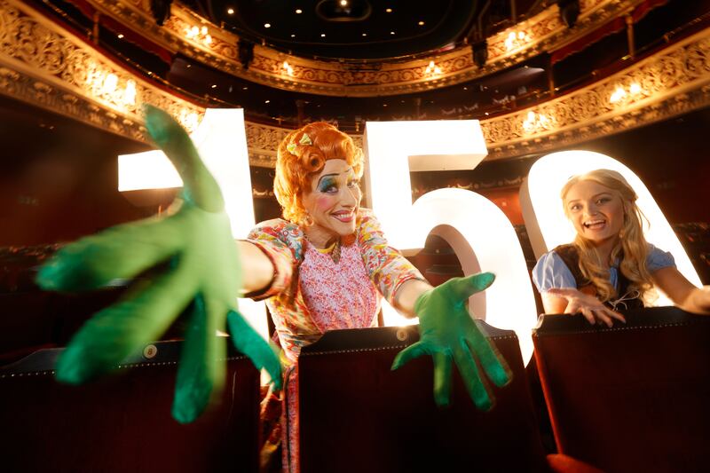 Joe Conlan (as Nanny Scrumptious) and Ciara Lyons (as Cinderella) celebrate 150 years of panto at the Gaiety Theatre this year. Photograph: Alan Betson