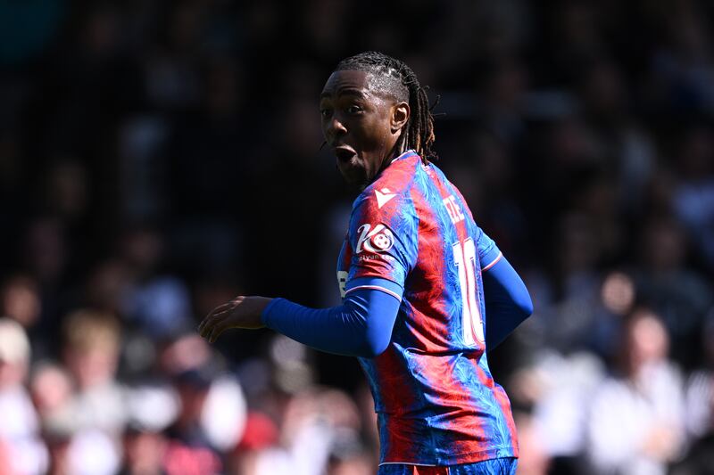 Eberechi Eze celebrates scoring a goal for Crystal Palace against Fulham. Photograph: Justin Setterfield/Getty Images