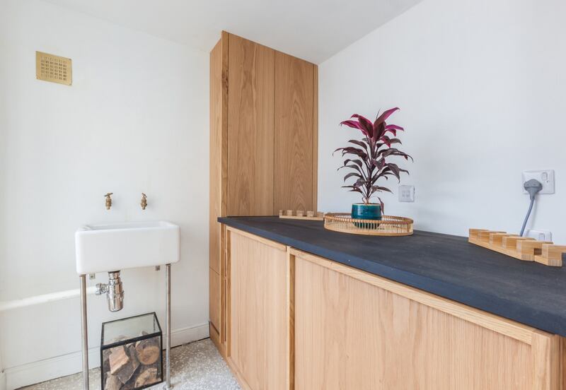 Smart, oak cabinetry