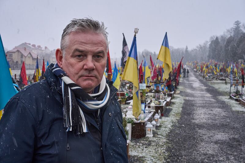 Kevin Magee visiting Ukraine for his Caillte san Úcráin documentary on Finbar Cafferkey