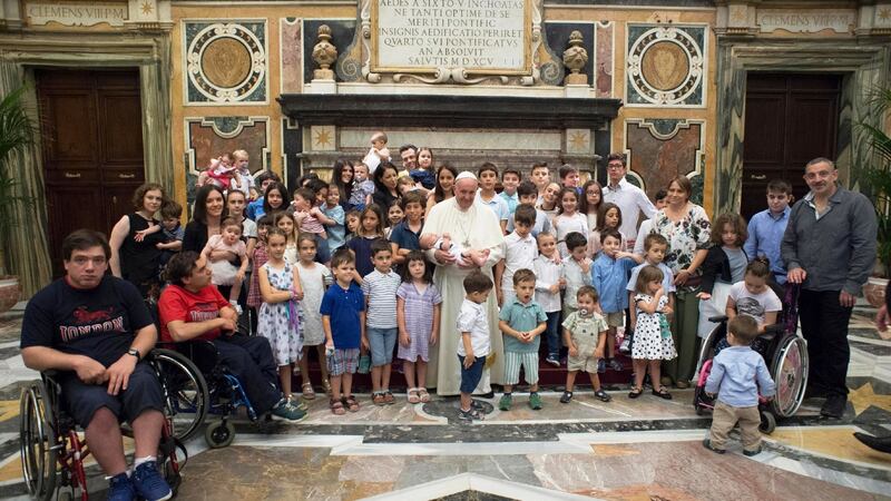 Pope Francis meeting the Forum of Family Associations in the Clementine Hall at the Vatican. Photograph: EPA