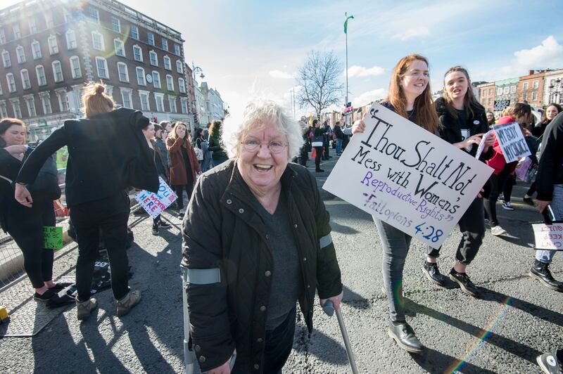 Author and feminist Nell McCafferty at the Strike Repeal March on O'Connell Bridge. Photograph: Brenda Fitzsimons / THE IRISH TIMES 