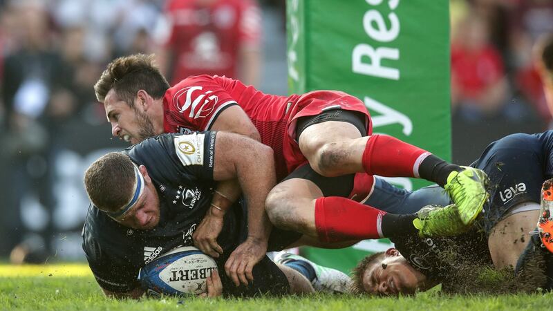 Leinster’s Seán Cronin scores in the pool match against Toulouse at the Stade Ernest Wallon. The hooker is the tournament’s joint-top tryscorer. Photograph: Billy Stickland/Inpho